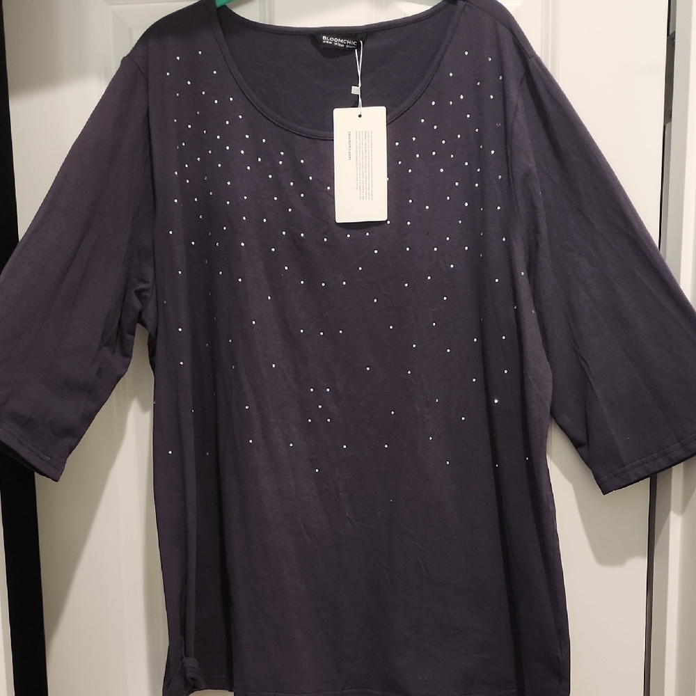 NEW Bloomchic Charcoal Scoop Neck Tee With Sparkles And 3/4 Sleeves 2x